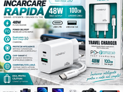 Incarcator Rapid HONGYU 48W cu USB-C PD + USB-A QC 3.0 si Cablu USB-C 1M